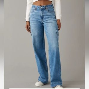 AE Dreamy Drape Stretch Super High Waisted Cargo Baggy Wide Leg Jean